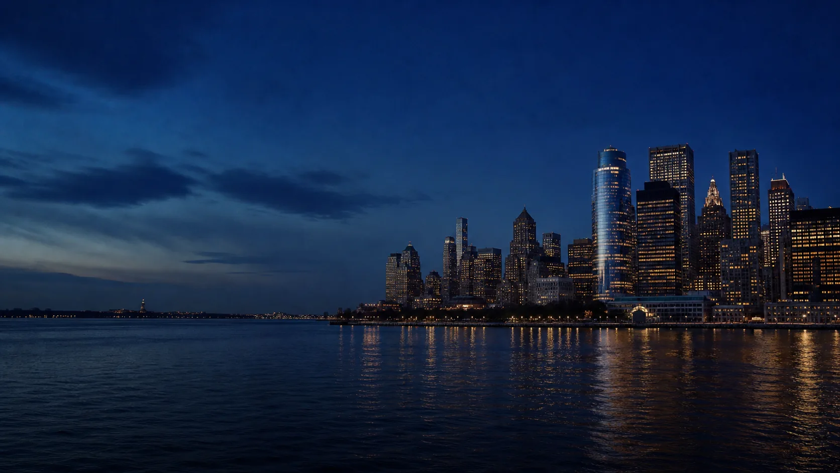 New York skyline across the river at blue hour